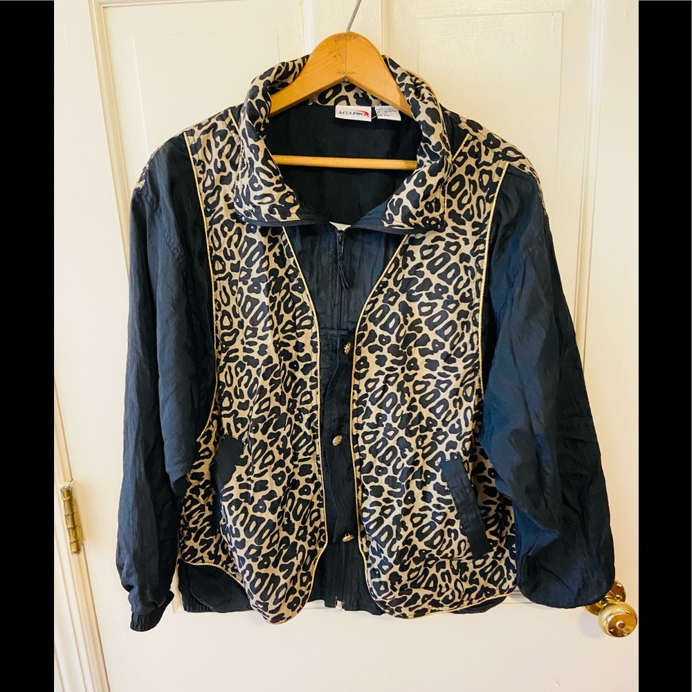 Vintage 80s 90 MTA Pro leopard print swishy jacket